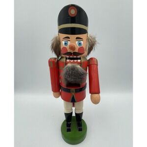 Nutcracker Toy Soldier Erzgebirge Vintage German Wood Painted 9.5" Real Fur Hair